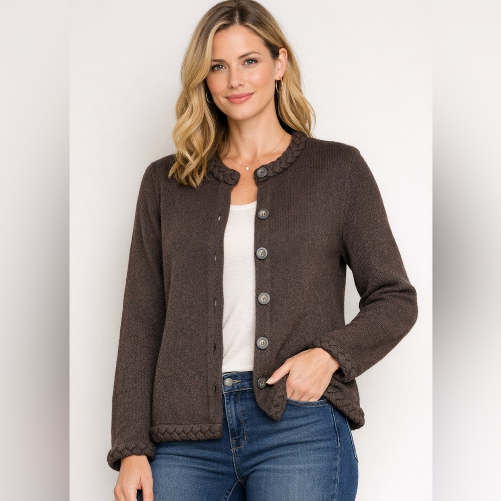 🧶 David Brooks Brown Wool &‎ Angora Blend Cardigan Sweater – Women’s Size L